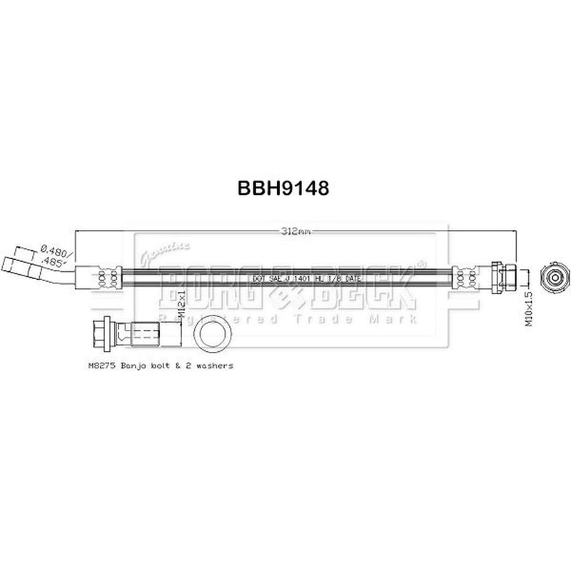 Borg & Beck Brake Hydraulic Hose Line Rear Left BBH9148