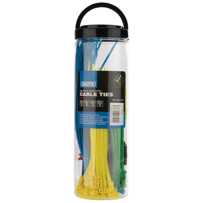 Draper Nylon Cable Ties 650 Pack - Assorted Colours