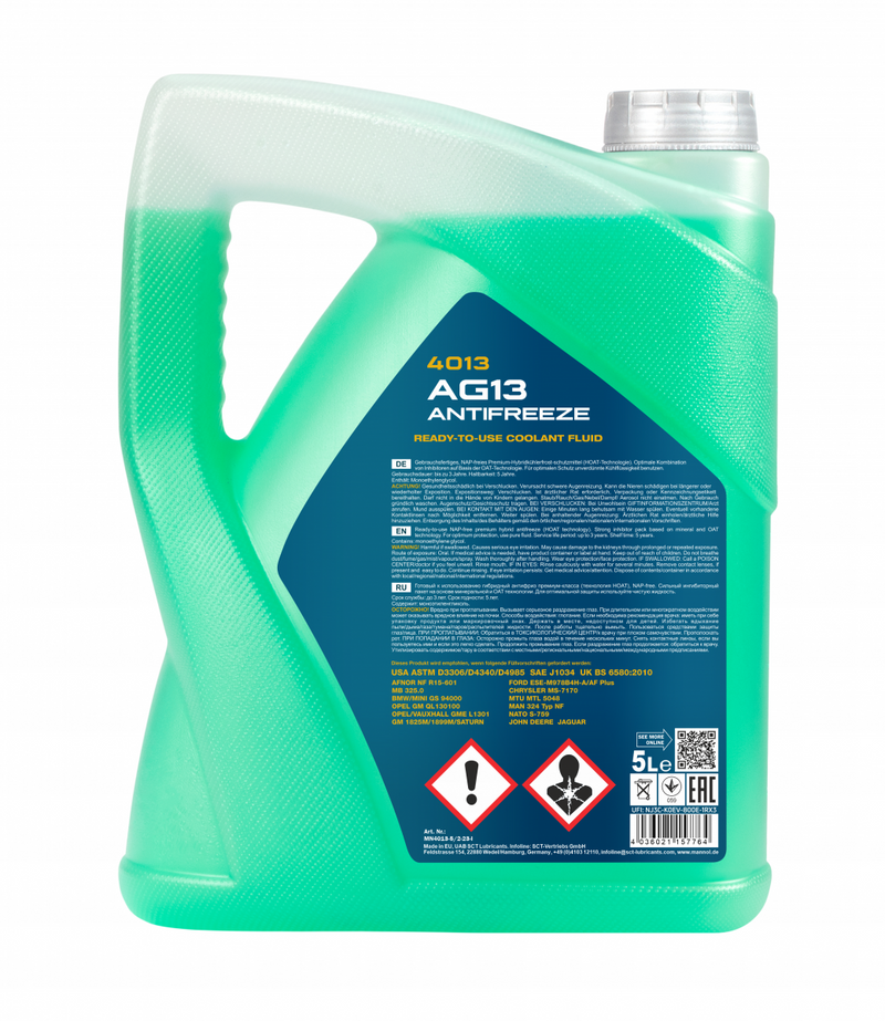 Mannol AG13 Green Antifreeze Coolant Ready To Use -40 Longlife High Specs