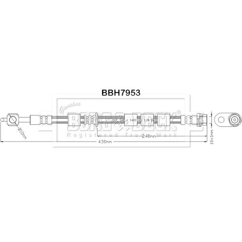 Borg & Beck Brake Hydraulic Hose Line Front Right BBH7953