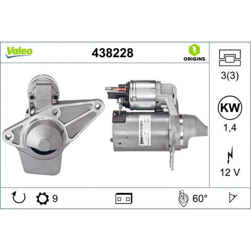 Valeo Starter Motor 12V 1.4kW 9 Teeth 438228