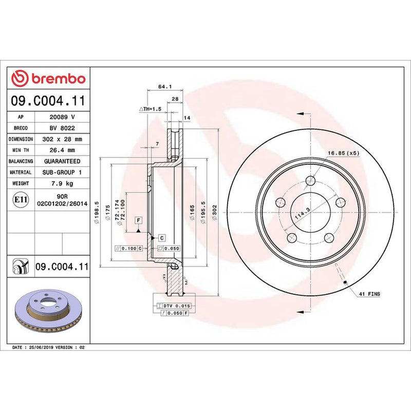 Brembo 2 x Internally Vented Front Brake Discs 09.C004.11