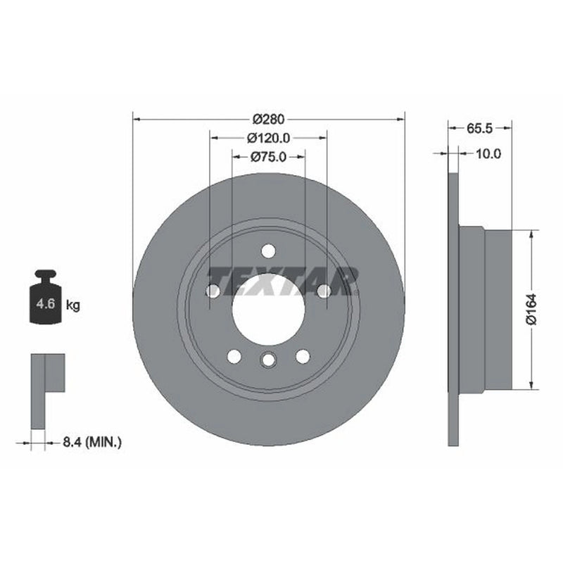 Textar 2 x Solid Rear Brake Discs 92132903