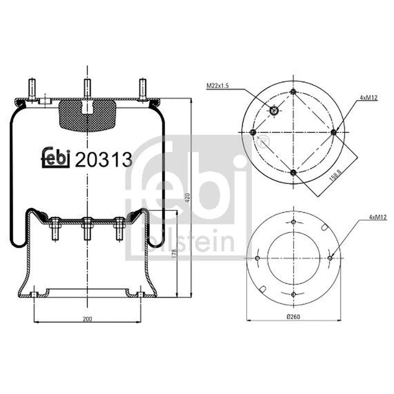 Febi Air Suspension Bellow 260mm 20313