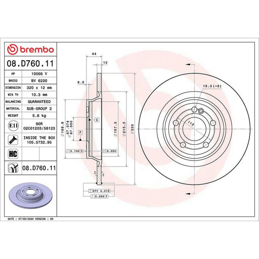 Brembo 2 x Solid Rear Brake Discs 08.D760.11