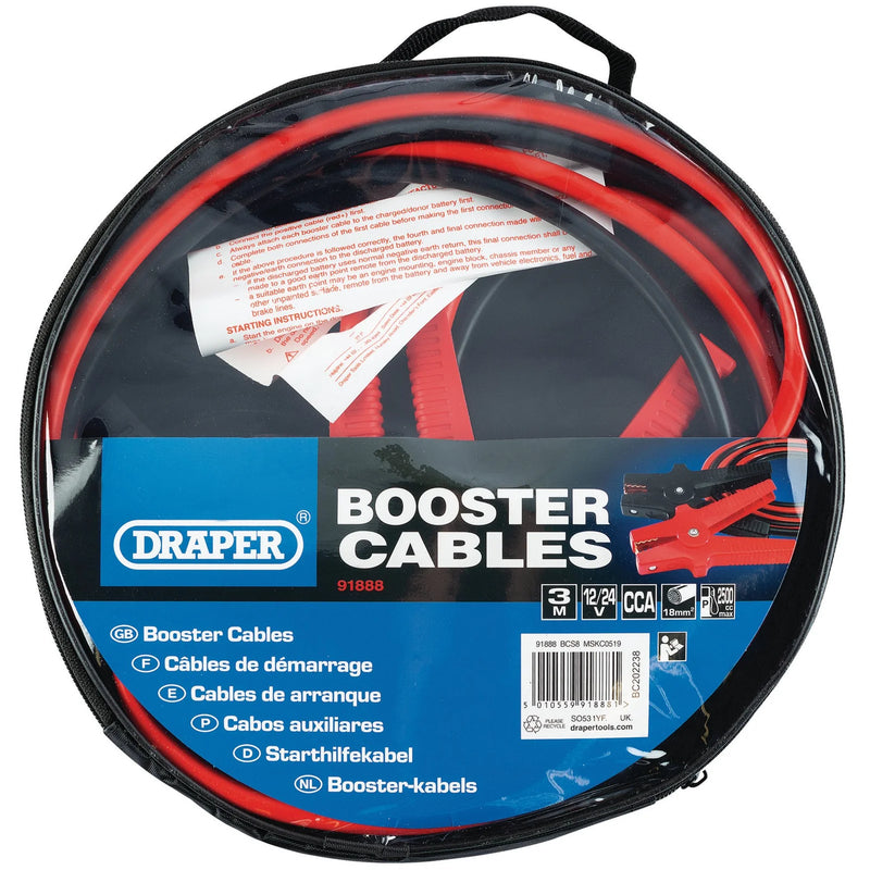 Draper Jump Leads 3m x 18mm² for 6V/12V Systems