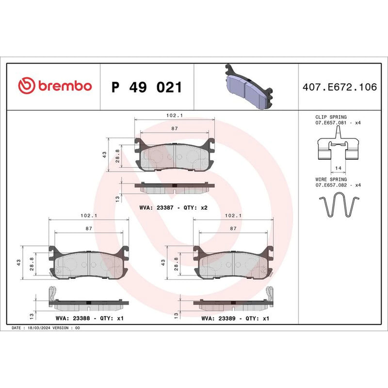 Brembo 4 x Rear Brake Pad Set P49021