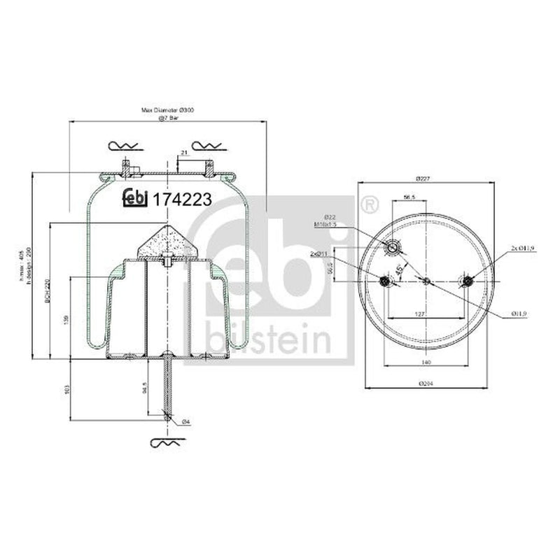 Febi Air Suspension Bellow 204mm Rear 174223