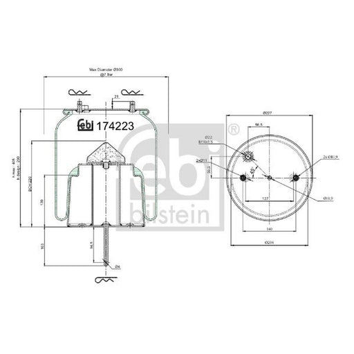 Febi Air Suspension Bellow 204mm Rear 174223
