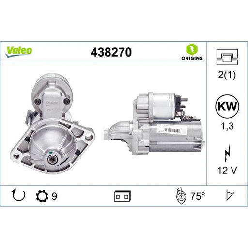 Valeo Starter Motor 12V 1.3kW 9 Teeth 438270