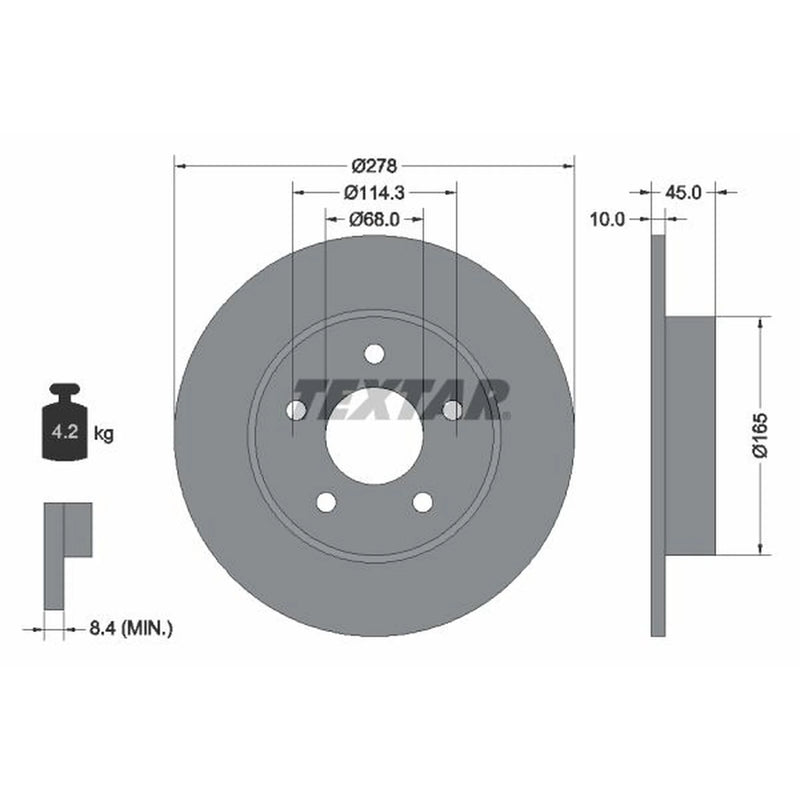 Textar 2 x Solid Rear Brake Discs 92125703
