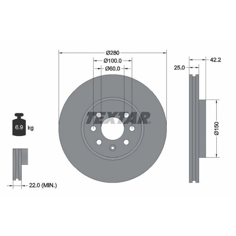 Textar 2 x Vented Front Brake Discs 92124603
