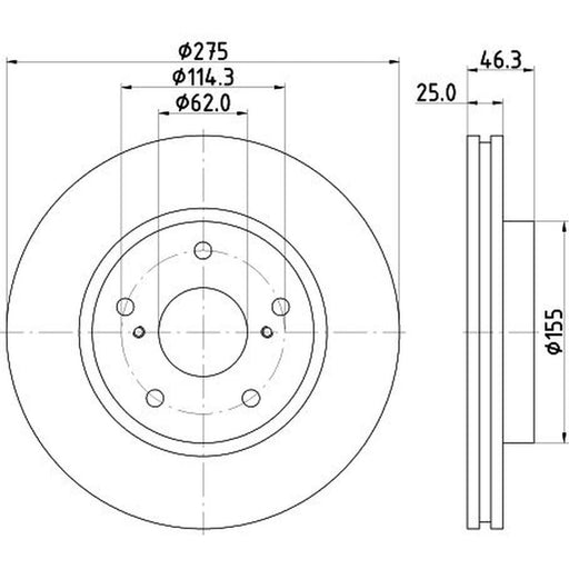 Mintex 2 x Internally Vented Brake Discs MDC2285
