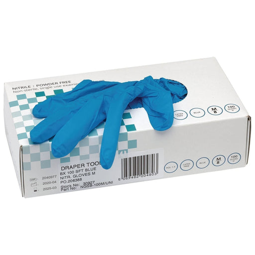 Draper Nitrile Gloves, Medium, Blue (Pack of 100) 30927 Draper  - Town Parts