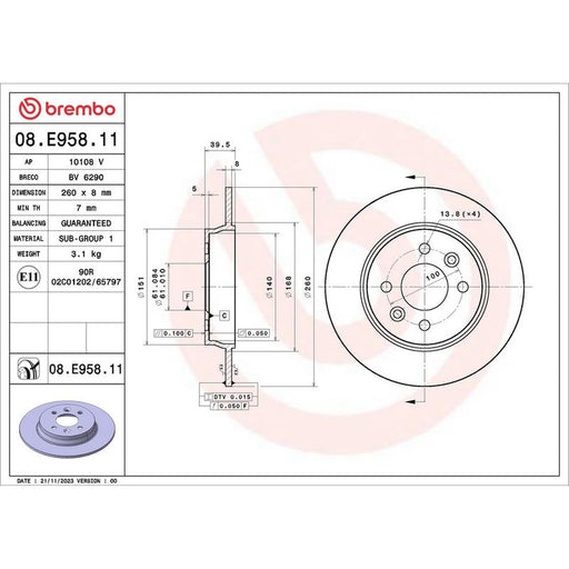Brembo 2 x Solid Rear Brake Discs 08.E958.11