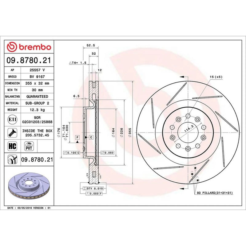Brembo 2 x Slotted Front Brake Discs 09.8780.21