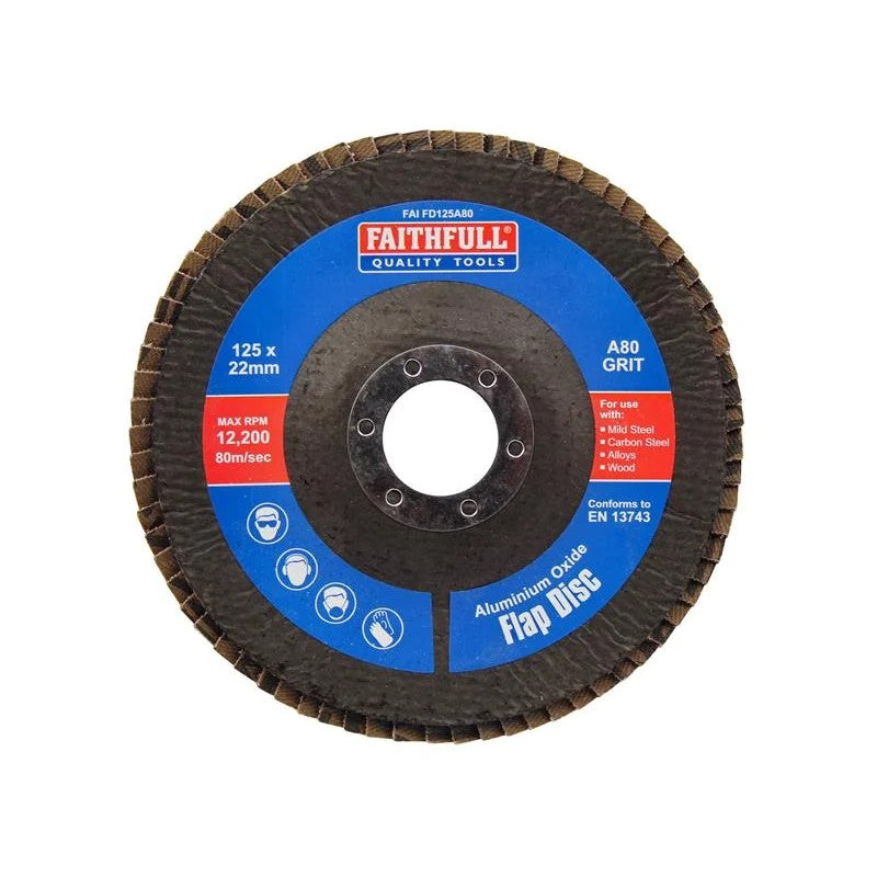 Faithfull Aluminium Oxide Flap Disc 125 x 22mm 80 Grit - FAIFD125A80