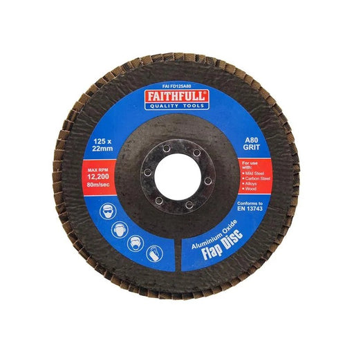 Faithfull Aluminium Oxide Flap Disc 125 x 22mm 80 Grit - FAIFD125A80