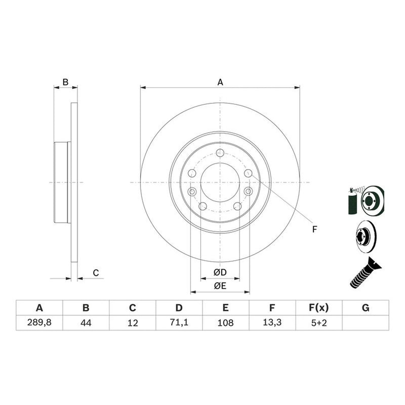 Bosch 2 x Solid Rear Brake Discs 0 986 479 130