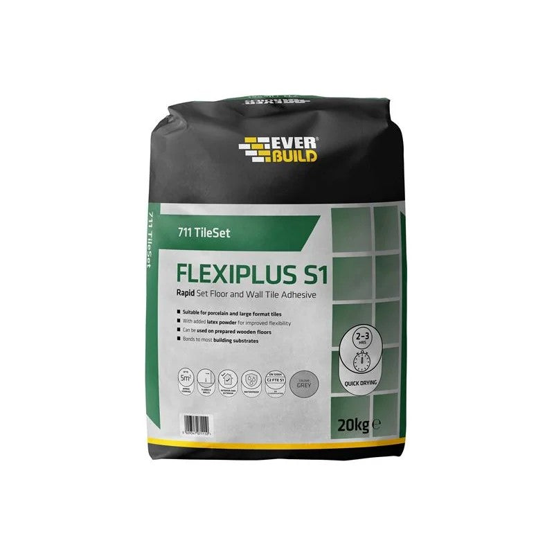 Everbuild Sika 711 TileSet Flexiplus Tile Adhesive Grey 20kg - 486660