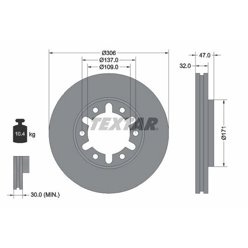 Textar 2 x Front Brake Discs 92138300