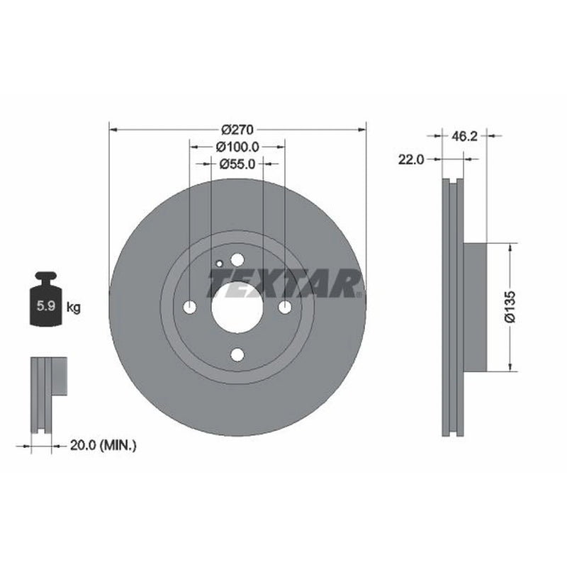 Textar 2 x Internally Vented Front Brake Discs 92175903