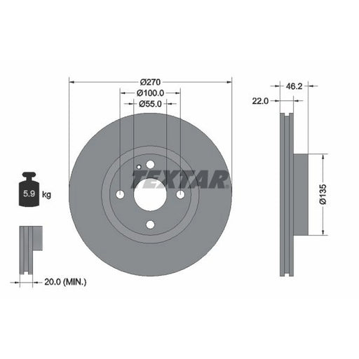 Textar 2 x Internally Vented Front Brake Discs 92175903