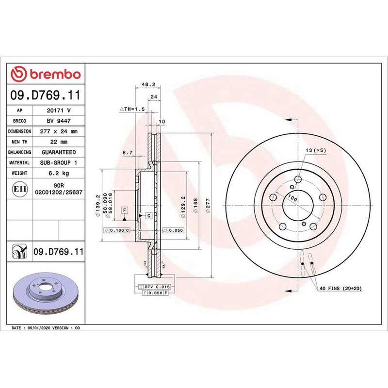 Brembo 2 x Internally Vented Front Brake Discs 09.D769.11