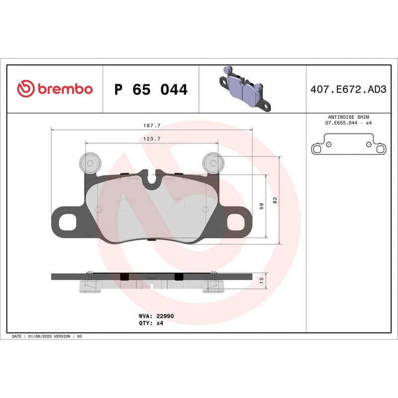 Brembo 4 x Rear Brake Pad Set P65044