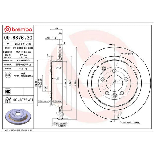 Brembo 2 x Rear Brake Discs 09.8876.31