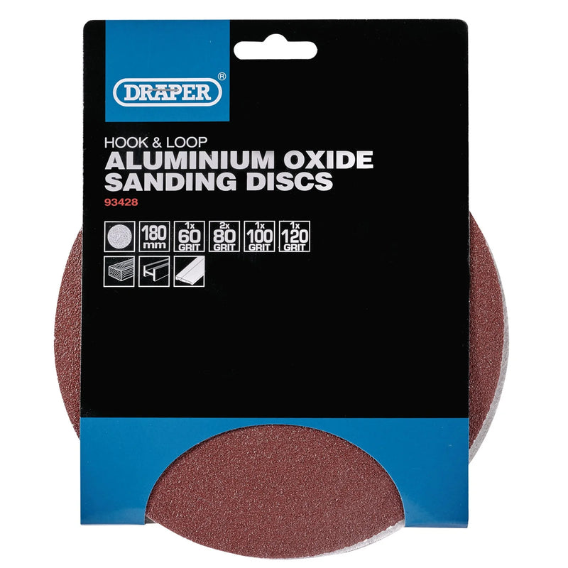 Draper Sanding Discs 180mm Assorted Grit Pack of 5