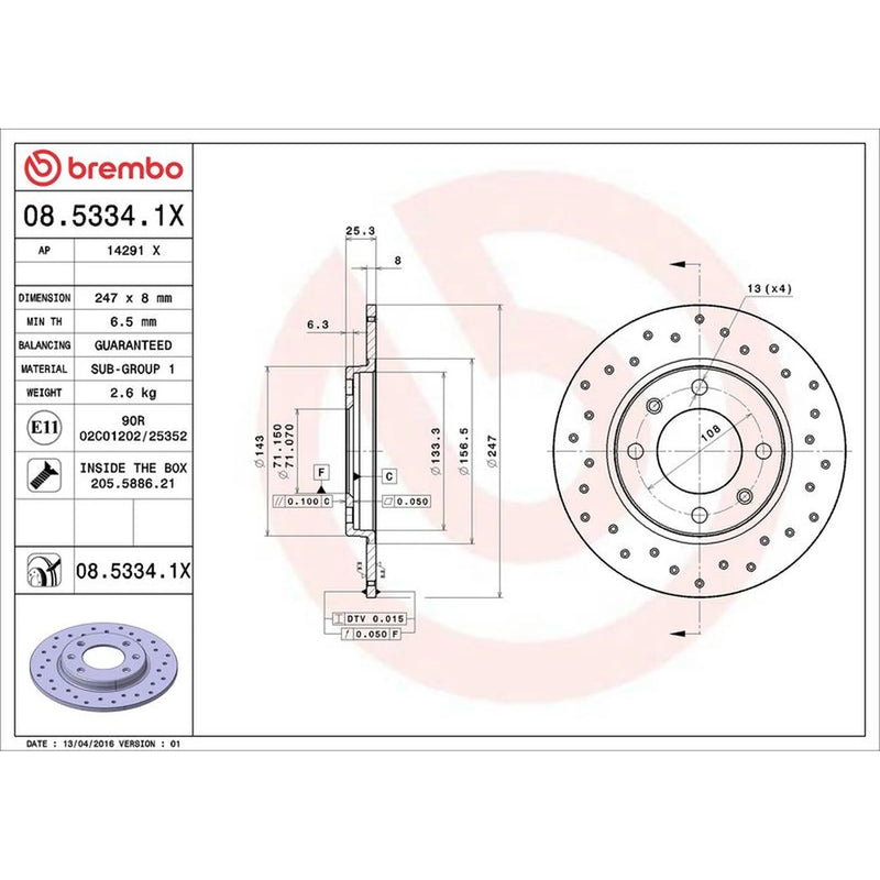 Brembo Xtra 2 x Perforated Rear Brake Discs 08.5334.1X