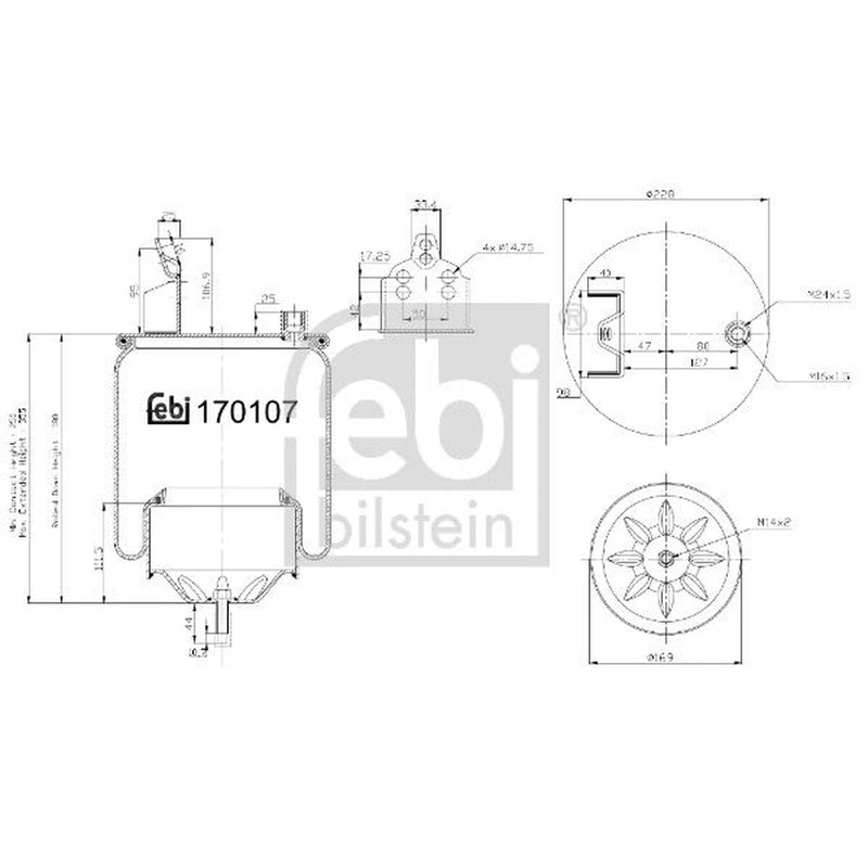 Febi Air Suspension Bellow 169mm Rear 170107
