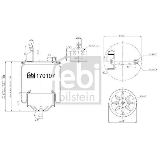 Febi Air Suspension Bellow 169mm Rear 170107
