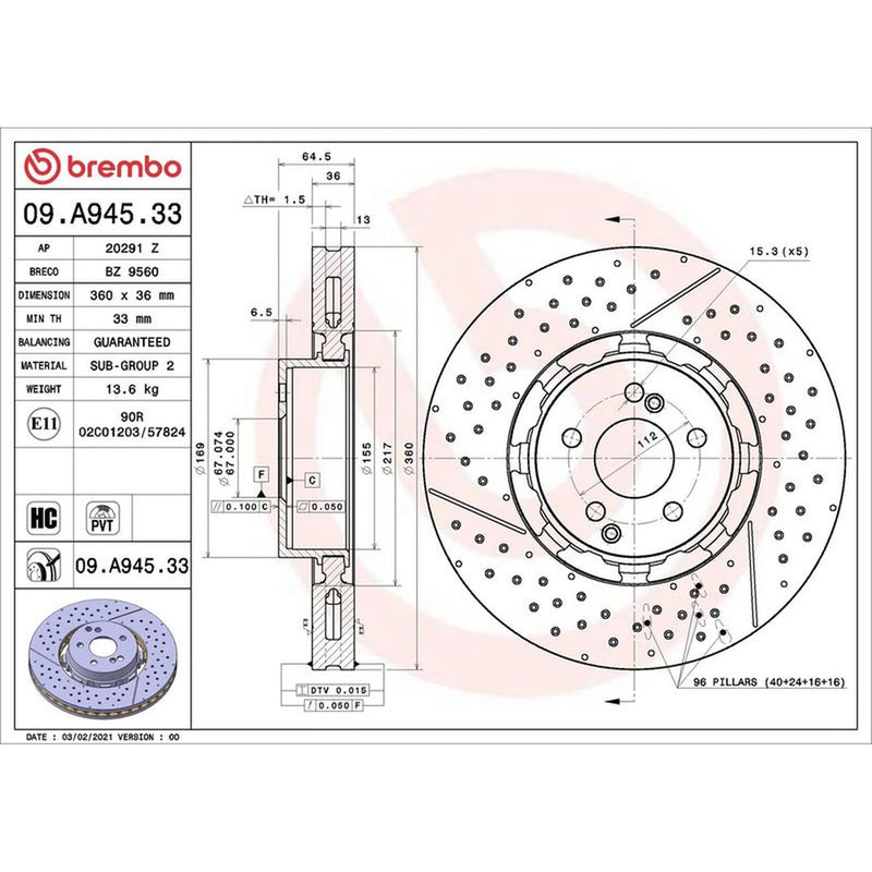 Brembo Aluminium Front Brake Disc Hub Brake Discs 09.A945.33
