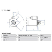 Bosch Starter Motor 12V 2.8kW 10 Teeth 0 986 018 151