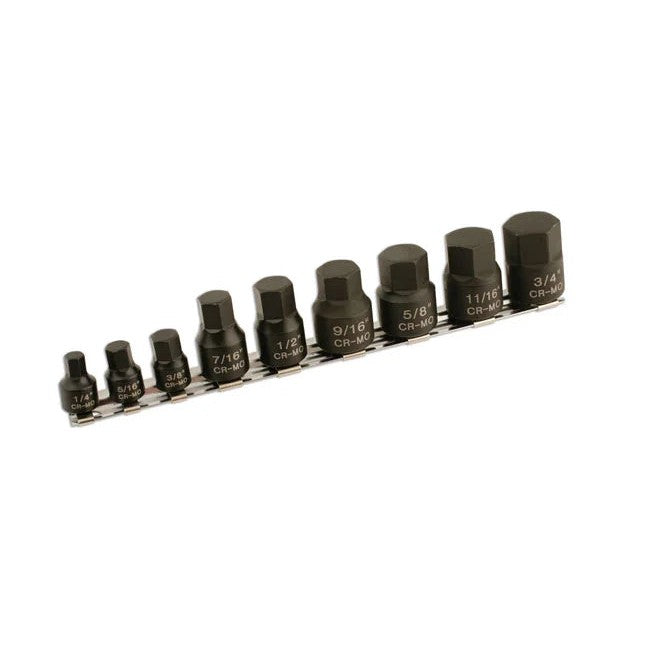Laser Tools Low Profile Impact AF Hex Socket Bit Set 1/4"D, 3/8"D 9pc - PL