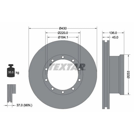 Textar 2 x Internally Vented Front Brake Discs 93101200