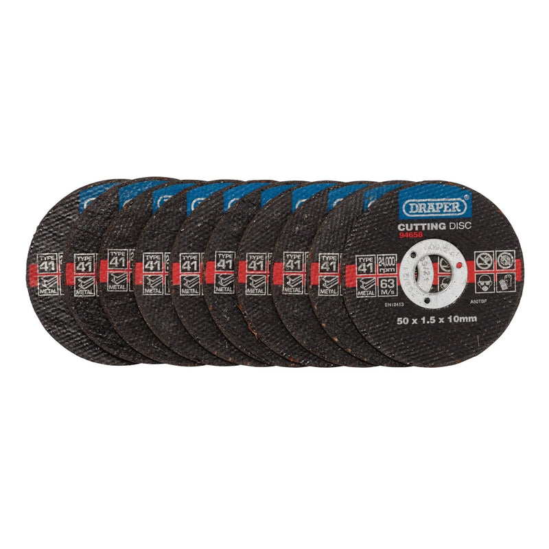 Draper Metal Cutting Discs 50 x 1.5 x 10mm (Pack of 10)