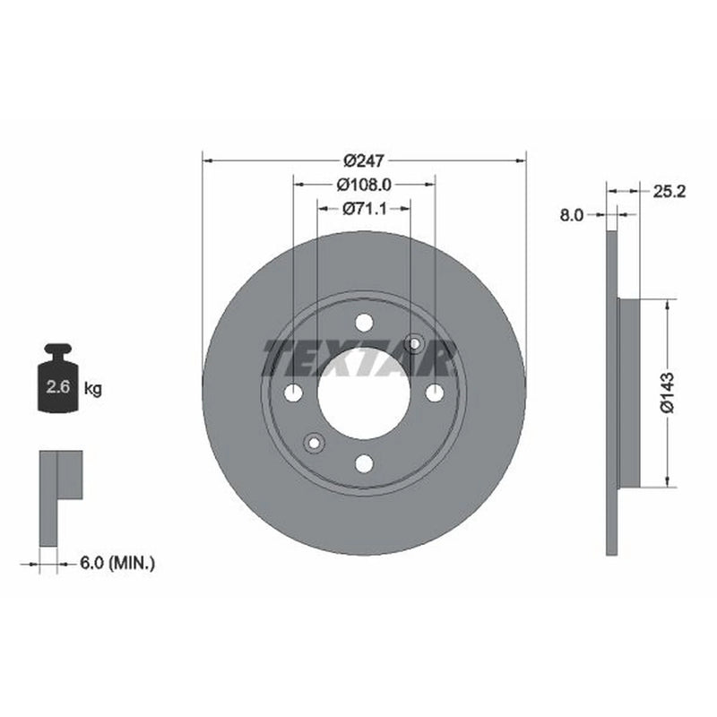Textar 2 x Solid Rear Brake Discs 92055003