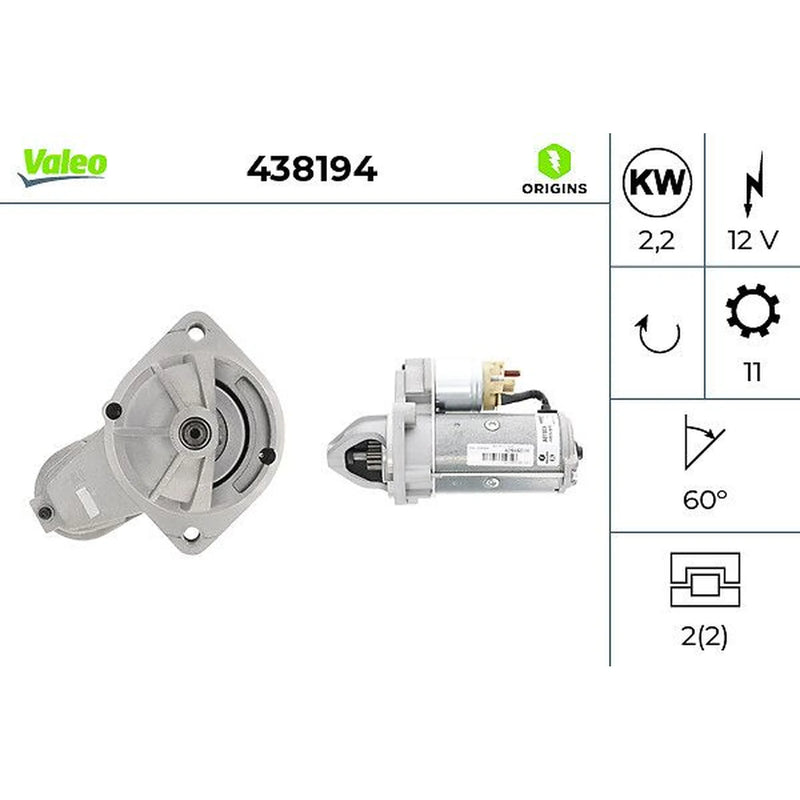 Valeo Starter Motor 12V 2.2kW 11 Teeth 438194