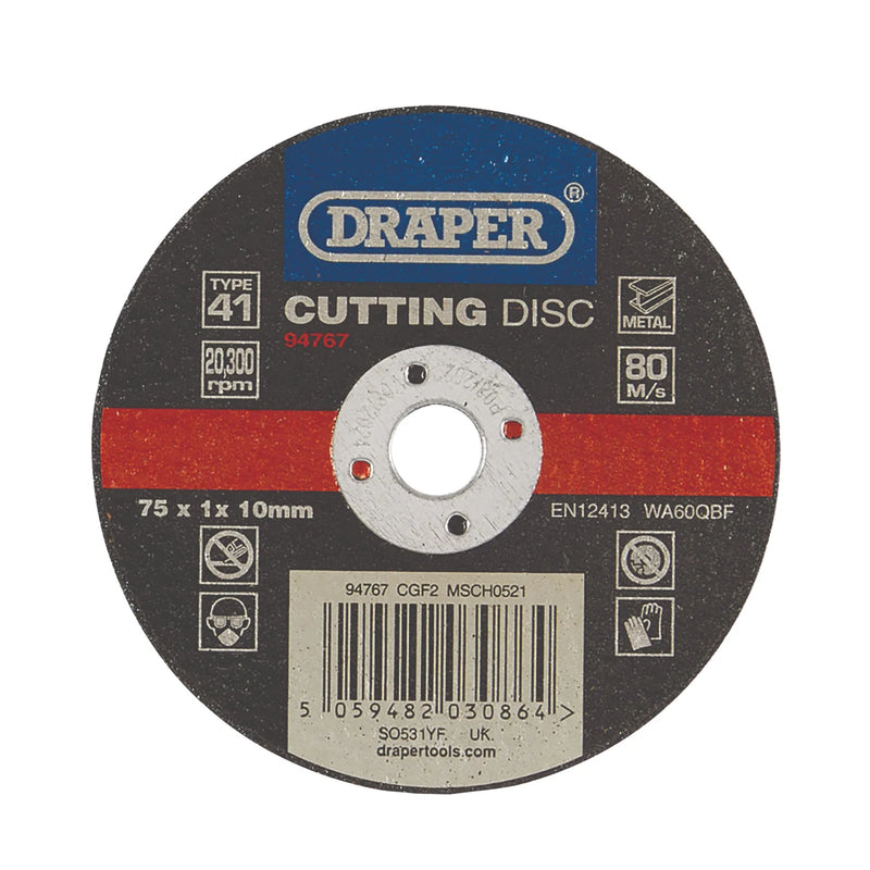 Draper Metal Cutting Disc, 75mm, Pack Options Available