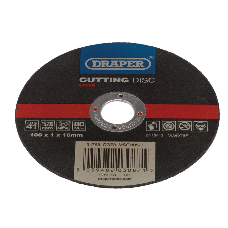Draper Metal Cutting Disc, 100 x 1 x 16mm - CGF3