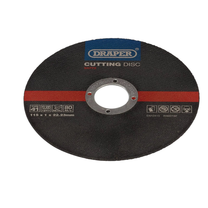 Draper Metal Cutting Discs, 115mm x 1mm x 22.23mm - Pack of 100