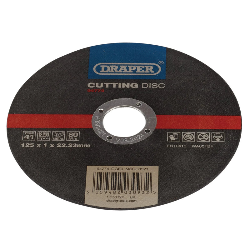 Draper Metal Cutting Disc, 125mm x 1mm x 22.23mm - CGF9