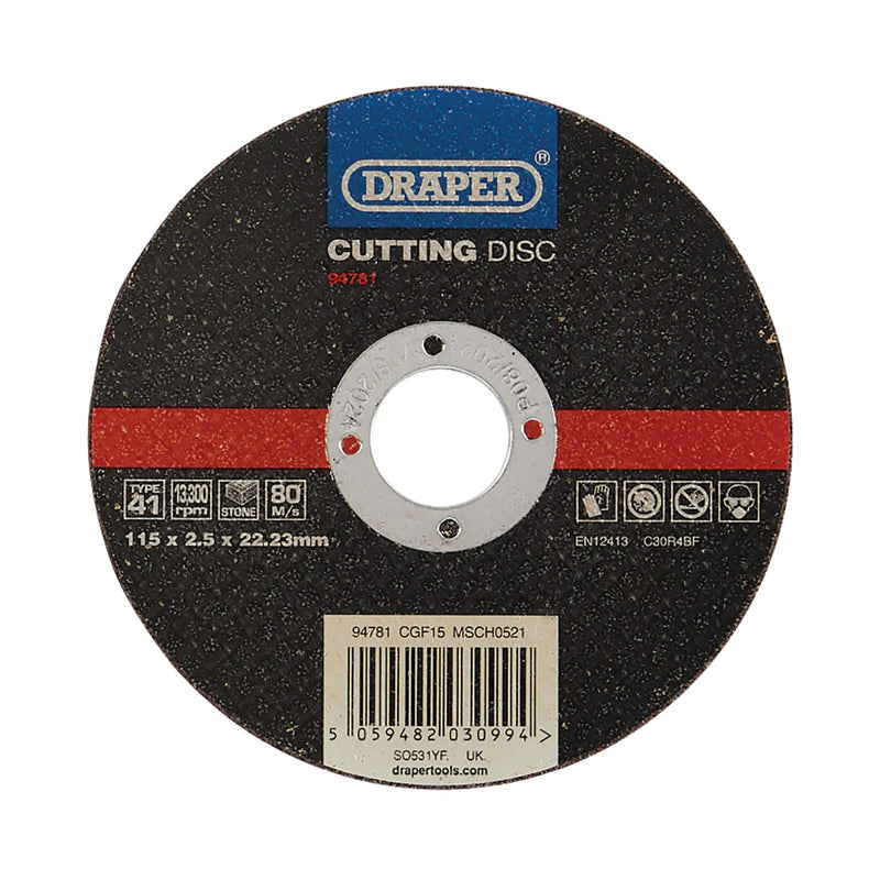 Draper Flat Stone Cutting Disc, 115mm x 2.5mm - CGF15