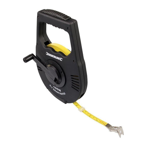 Silverline Geared Surveyors Tape 100m / 328ft x 12mm Silverline  - Town Parts