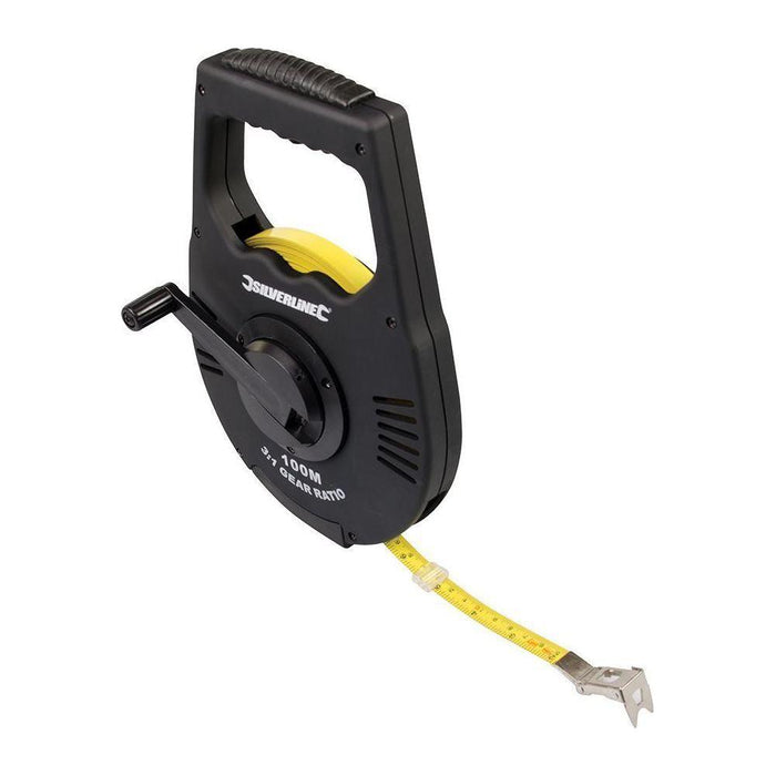 Silverline Geared Surveyors Tape 100m / 328ft x 12mm Silverline  - Town Parts