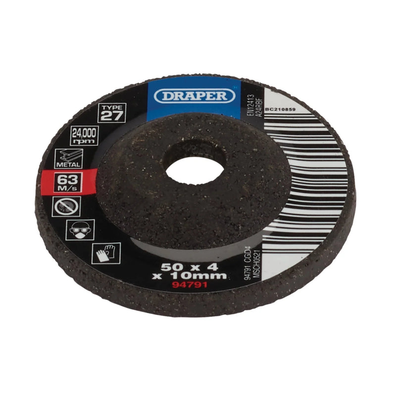 Draper Metal Grinding Disc 50x4x10mm Aluminium Oxide
