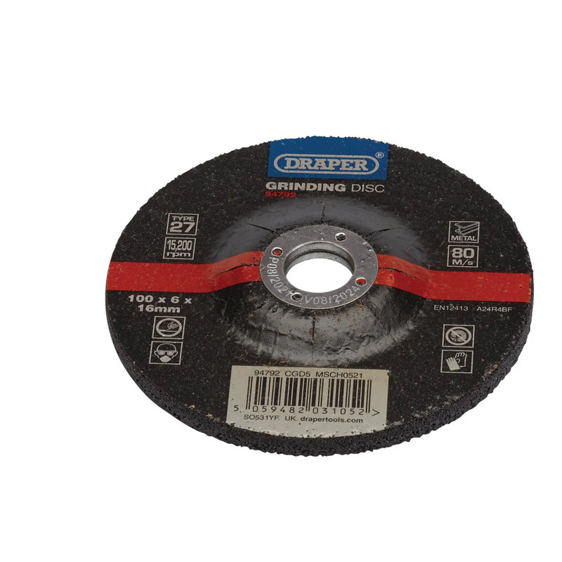 Draper Metal Grinding Disc 100x6x16mm CGD5